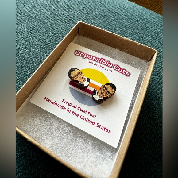 RBG stud earrings handmade from sustainable wood with surgical steel backs - Picture 4 of 5